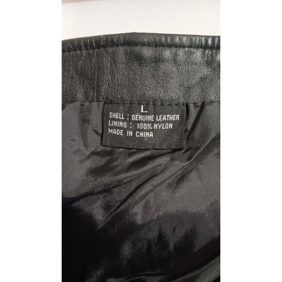 American Born Leather Large Black Zip Biker Lined Vintage Party Riding Vest - Picture 3 of 5